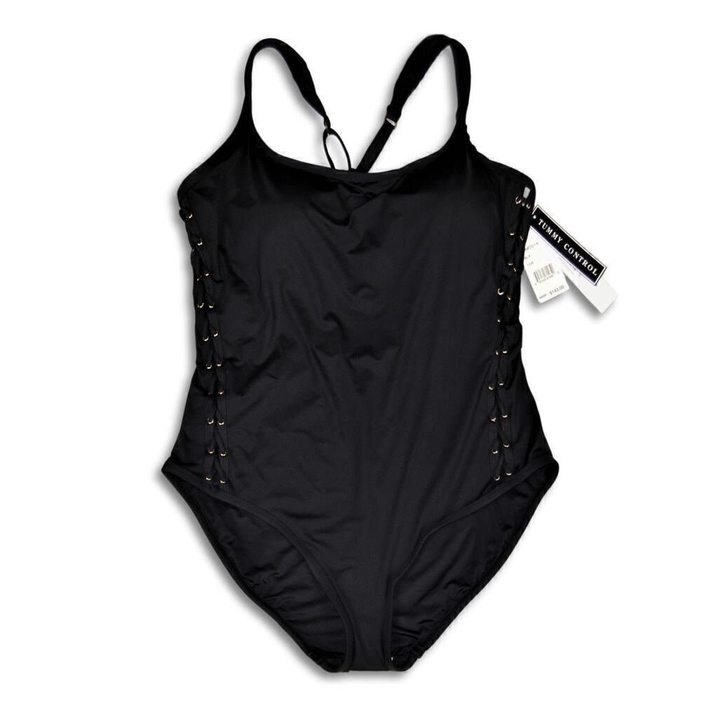 New! La Blanca Women's Plus Tummy Control Lace Up Sides One-piece Swimsuit - Picture 4 of 5